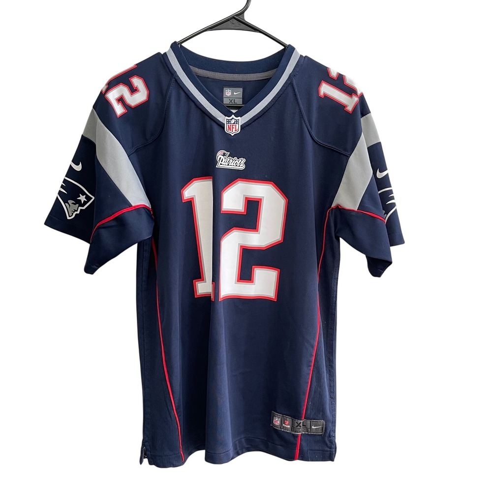 Nike Tom Brady Patriots Jersey Kids XL Navy Blue Sporty NFL 12 On-Field Gear‎